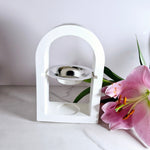 White minimalist Arch Wax melts Burner with metal plate