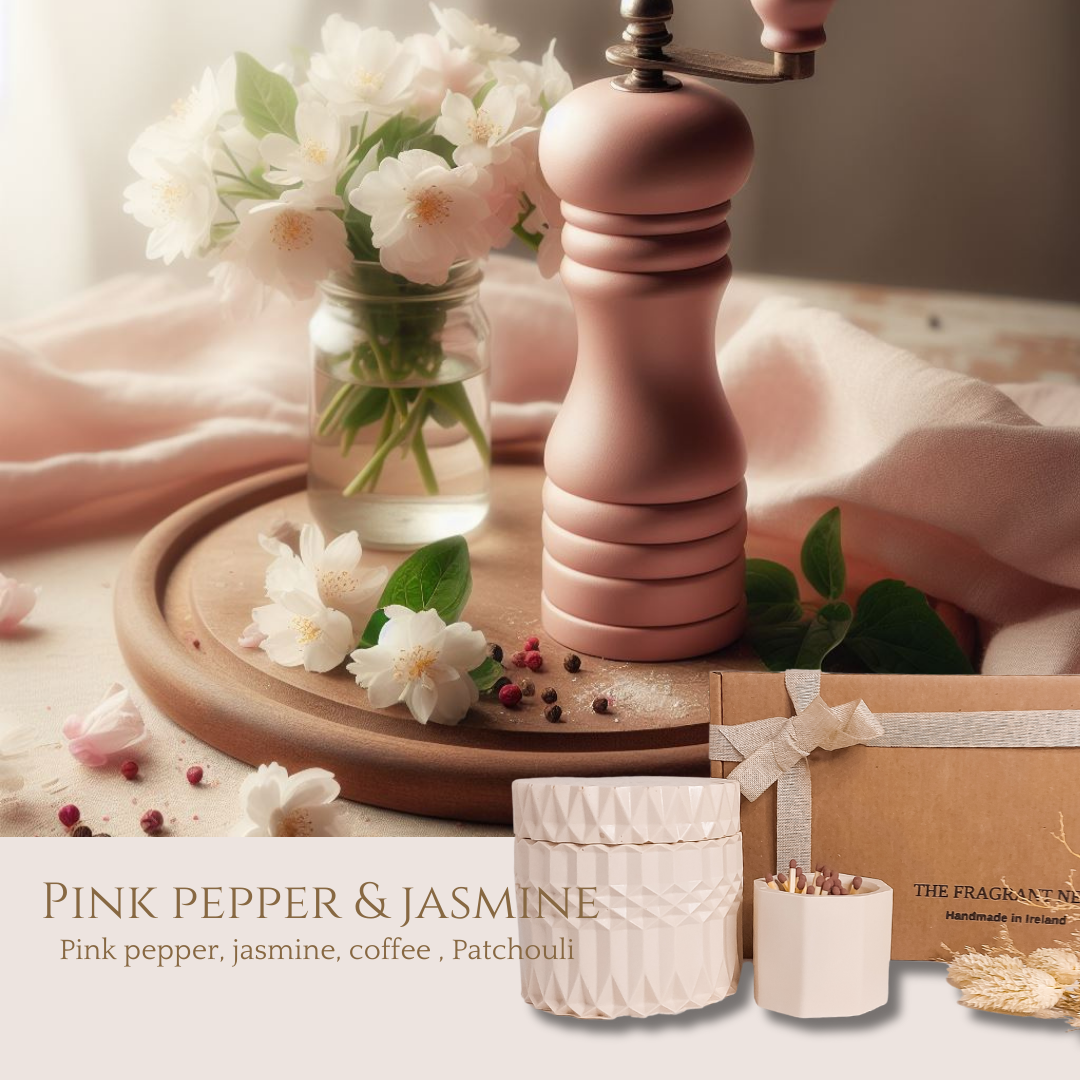 Pink Pepper & Jasmine Scented Candle - Geo Candle Gift Set