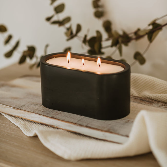 Oval - Large black stone candle holder - choose your scent
