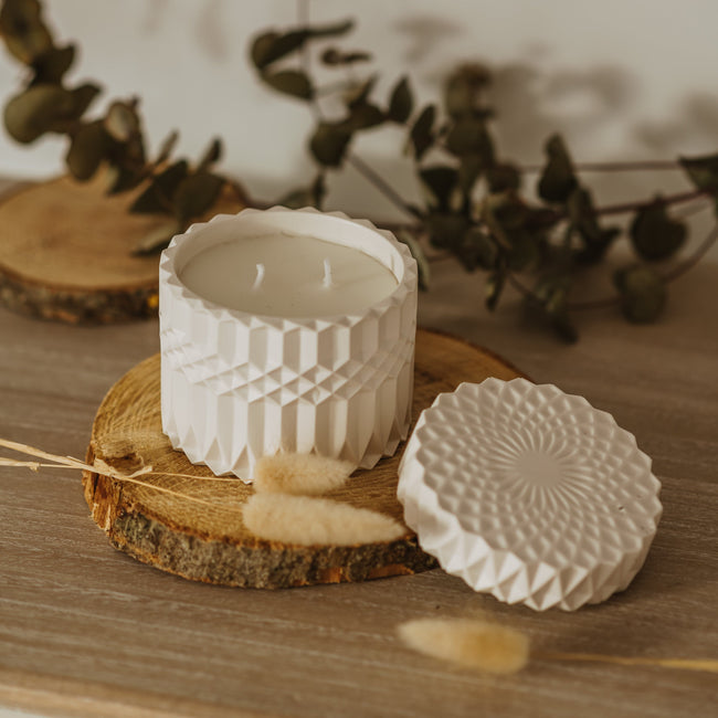 Luxury candles in white candle holder with 2 wicks